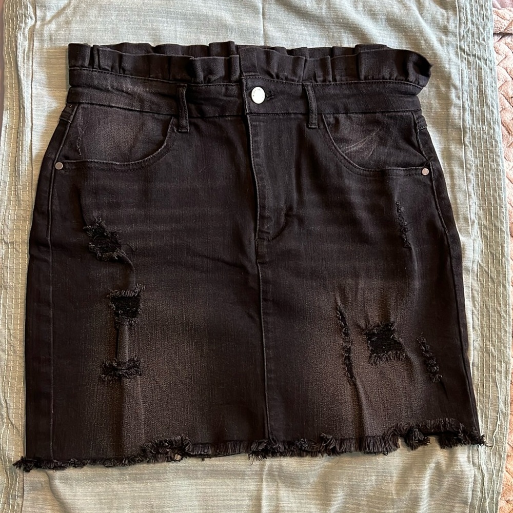 Workin’ It Distressed Denim Skirt - Black